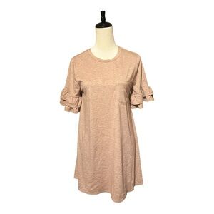 Stretchy taupe ruffle sleeve short t shirt dress. NWT from boutique